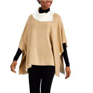 Anne Klein Double Face Poncho Sweater Size L Tan Cream Split Collar | Never Worn